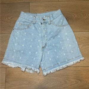 Vintage 1980s Light Blue Frayed Denim Women Shorts